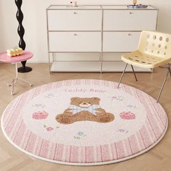 Cute Round Living Room Decorative Carpet Pink Girl Bedroom Bedside Rug Cartoon Bear Home Floor Mat Plush Soft Children's Mats IG