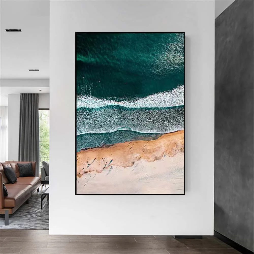 

High Quality Handmade Ocean Seaside Green And Orange Texture Canvas Oil Paintings Decor Living Room Porch Decoration Wall Art