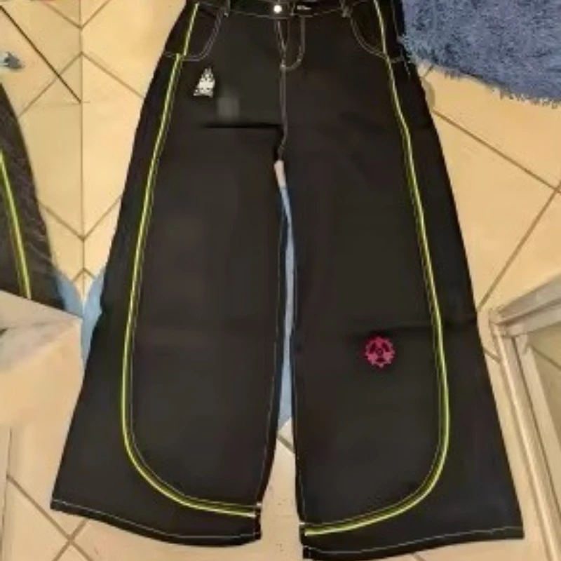 2026 European and American autumn winter jeans casual wide-leg Harajuku alien pattern trousers hip-hop high street gothic jeans