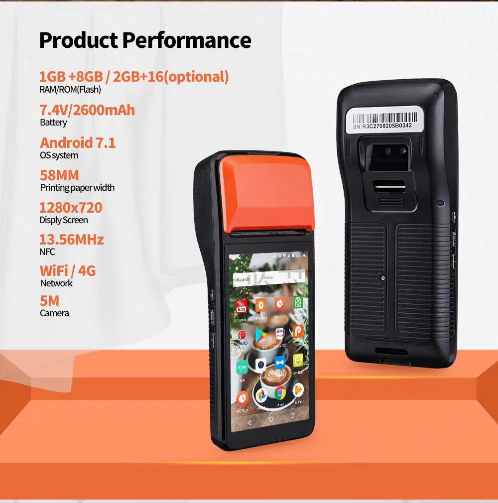 4G full Netcom overseas version Android handheld mobile smart PDA cashier and printer