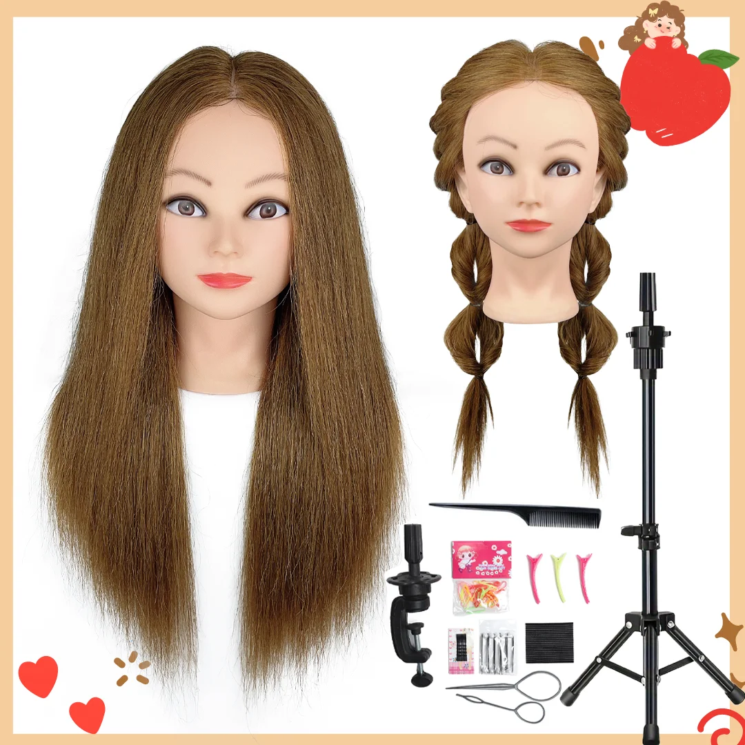 

Голова манекена из 100% человеческих волос с человеческими волосами, парикмахерская, практичная обучающая голова куклы и индивидуальная подставка-штатив