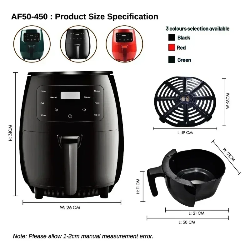 6L Air Fryer Household Cooking Tool Health Non Stick Reusable Large Capacity French Fries Machine Multi-function Electric Fryer