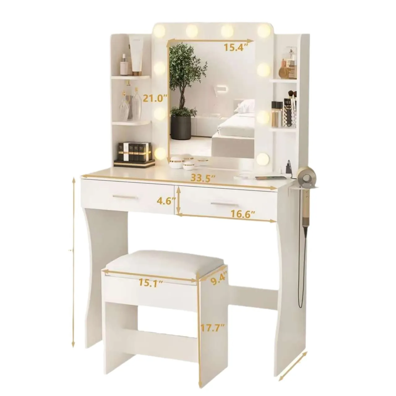 Cómoda con lámpara, dormitorio, apartamento pequeño, mesa de maquillaje sencilla y moderna con espejo, almacenamiento para mesa de maquillaje, taquilla integrada