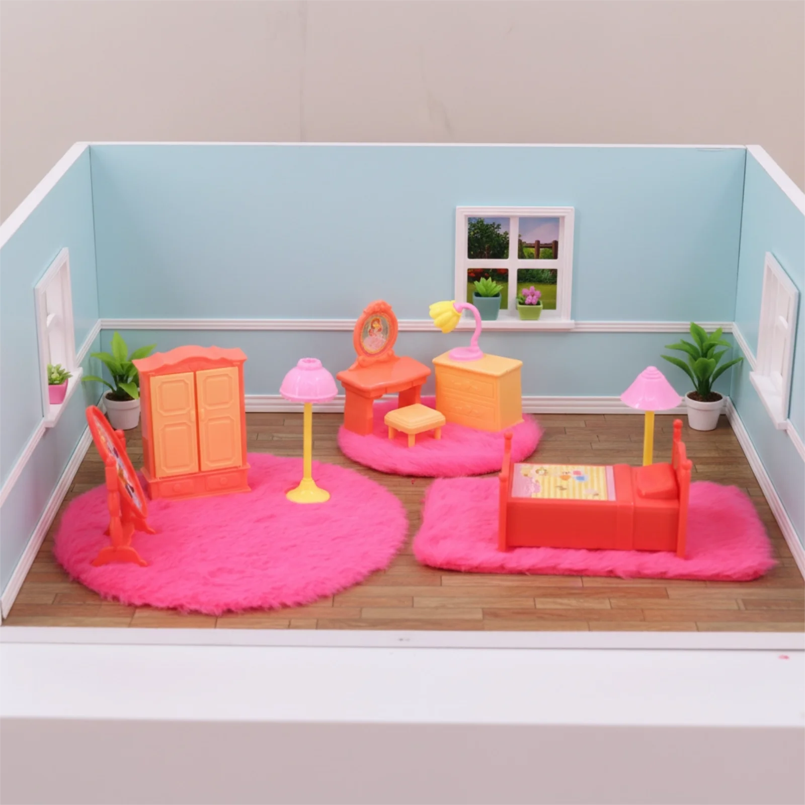 Suitable For Mini Dollhouse Accessories, Simulation Furniture, Plush Round Square Carpet, Three Piece Set, Children's Gift