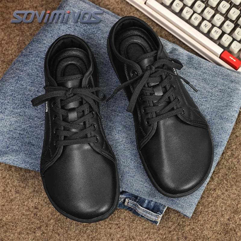 

Минималистичные кроссовки унисекс (размер 48) с широким носком, имитация обуви для ходьбы босиком, повседневные, из искусственной кожи, легкие, для прогулок и спорта