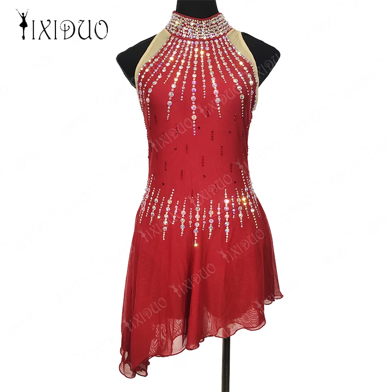 

Women Lyrical Dance Dress Figure Ice Skating Costume Gymnastic Leotard Ballet Dance Rhinestone Backless Dresses Performance Wear