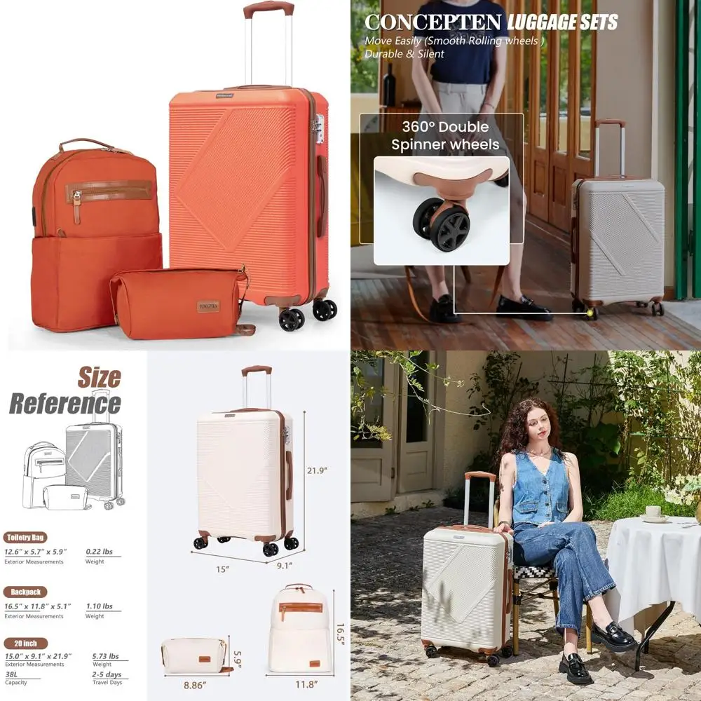 

Легкий набор чемоданов из трех предметов с 20 спиннерами для ручной клади, твердый корпус из АБС-пластика, замок TSA, идеально подходит для путешествий