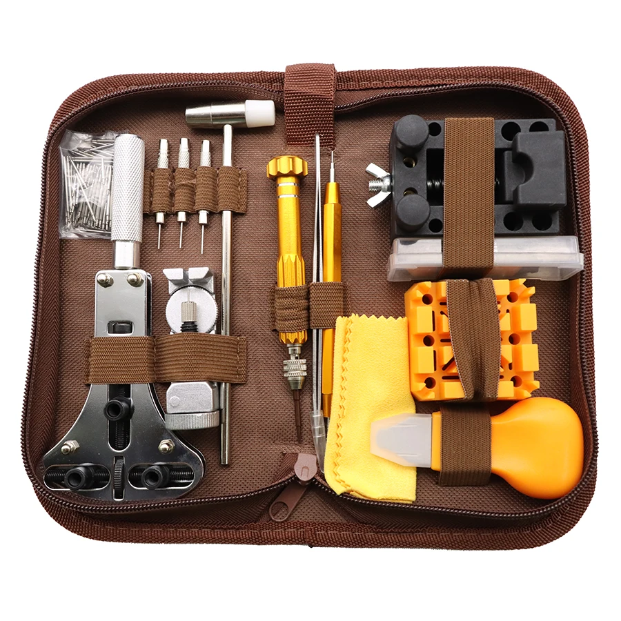 Reparatur-Uhrensatz, offene Uhrenrückseite, Uhrenarmband entfernen, austauschbarer Schraubendreher mit 108 Ohrpolstern