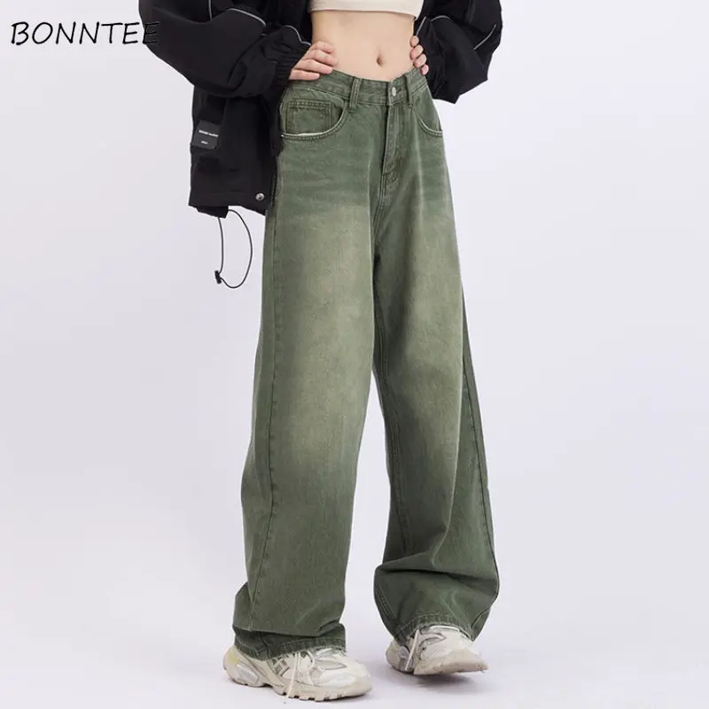 

Vintage Baggy Jeans Women Bleached Chic BF Ulzzang American Style Streetwear Leisure Spring Long Denim Trousers Hip Hop Students