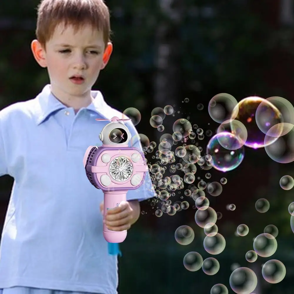 Pistola de bolhas automática completa para crianças, bolha espacial portátil elétrica, máquina sopradora de sabão, jogo ao ar livre, presente de aniversário infantil, brinquedo de festa