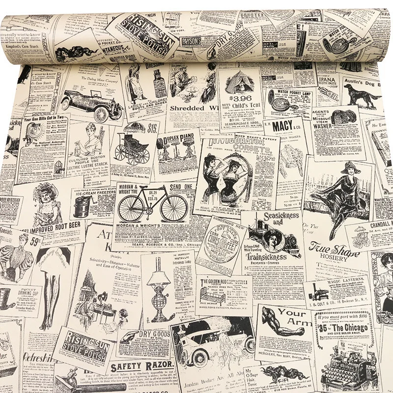 5M Retro Newspaper Pvc Wallpaper Tv Background 3D Wall Stickers Renovation Self-Adhesive Wallpapers Wall Papers Home Decor