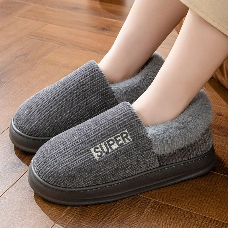 Big Size 50 51 Men Winter Warm Furry Slippers Couples Casual Bedroom Flats Outdoor Thick Sole Non-Slip Slides Fashion Shoes