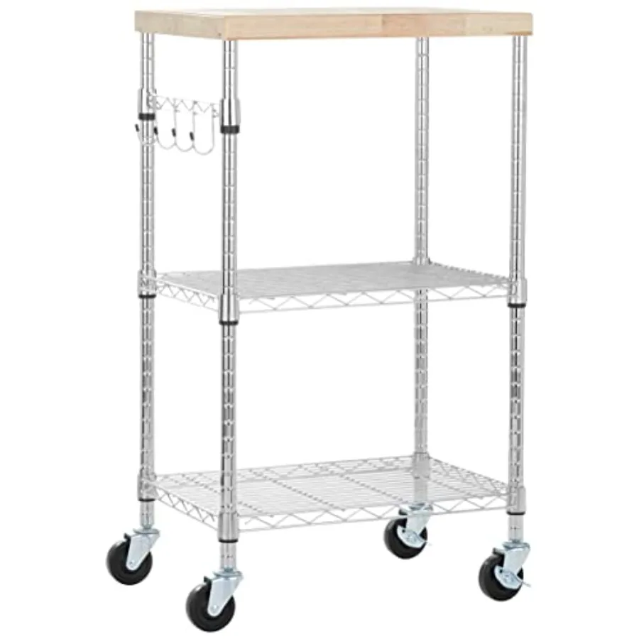 

Portable Kitchen 3-Tier Storage Rack on Caster Wheels with Adjustable 2 Shelves 175 Pound Capacity 21 x 15 x 36.7 inches LxWxH