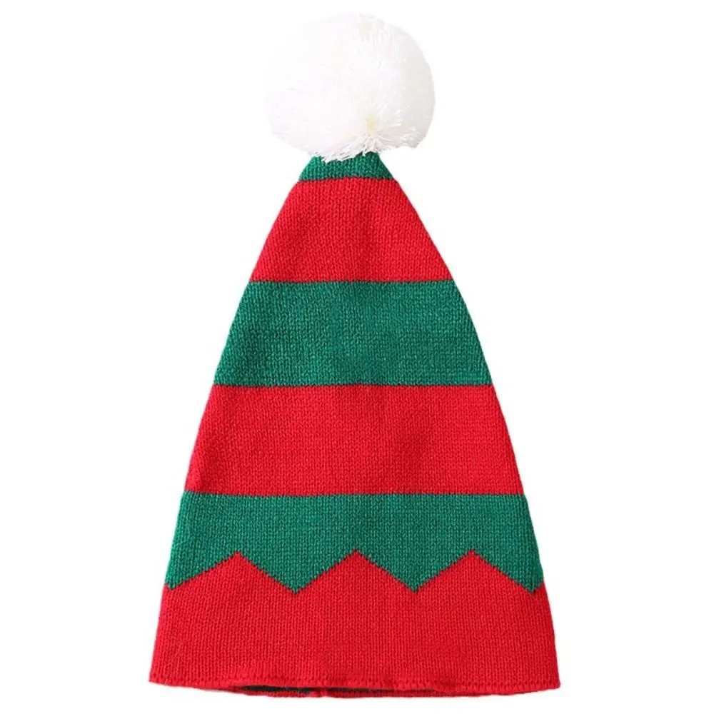 

Comfortable Strip Knitted Christmas Hat Knitting Cloth Accessories Ball Soft Beanie Muffler Cartoon Santa Hat Girls