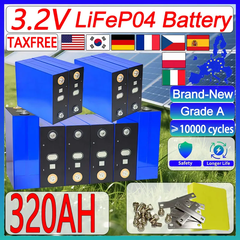 

3.2V 320AH Lifepo4 lithium iron phosphate battery 3C high-power A-level DIY 12V 24V RV golf cart and marine rechargeable battery
