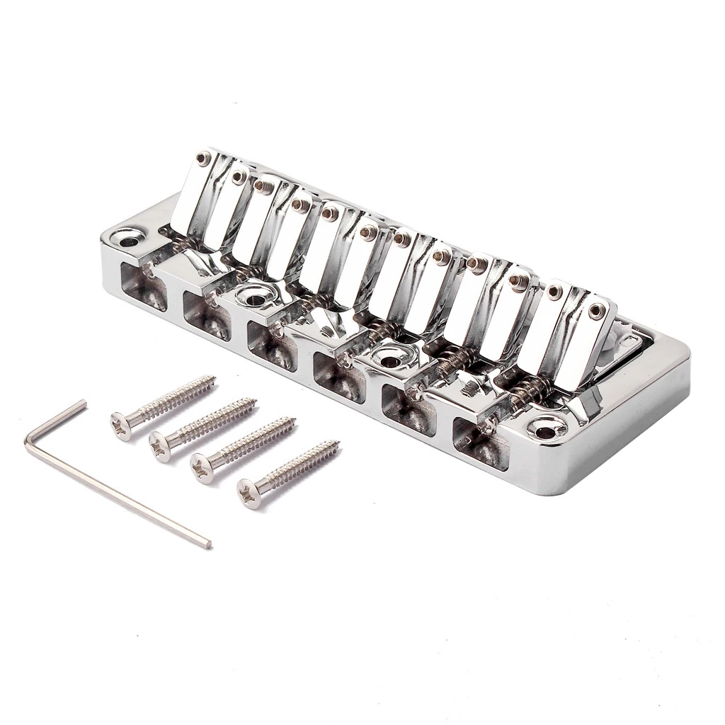 6 String Bass Bridge Bass String Bridge Fixed Hardtail Bridge Adjustable Saddle Chrome Stringed Instrument Accessories