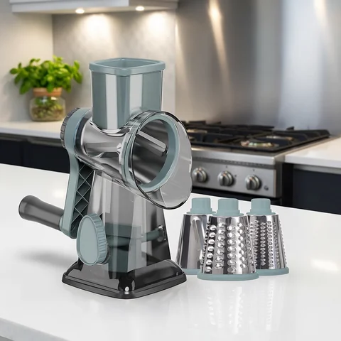 LMETJMA 3 in 1 Rotary Cheese Grater Versatile Manual Vegetable Slicer Peanut Nuts Grinder Cheese Vegetable Shredder Clear JT242