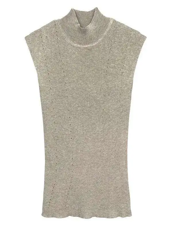 WOMENGAGA doux t-shirts mode haut pour femme coréen 2024 nouvelle corée Sexy mince sans manches haut en tricot pour haut pour femme bleu D7AW