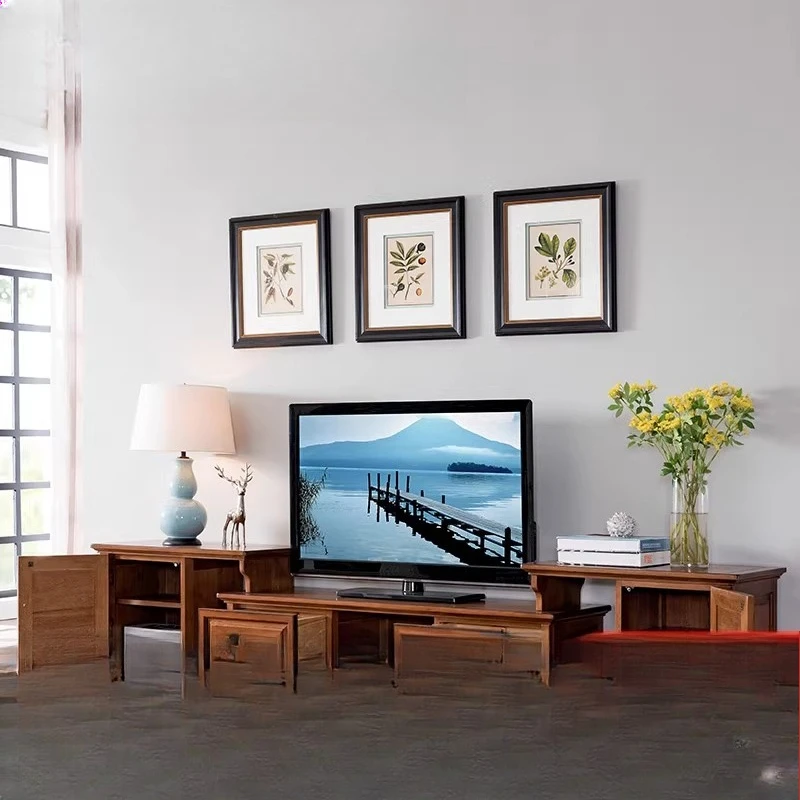

American solid wood TV cabinet combination small apartment living room storage cabinet modern