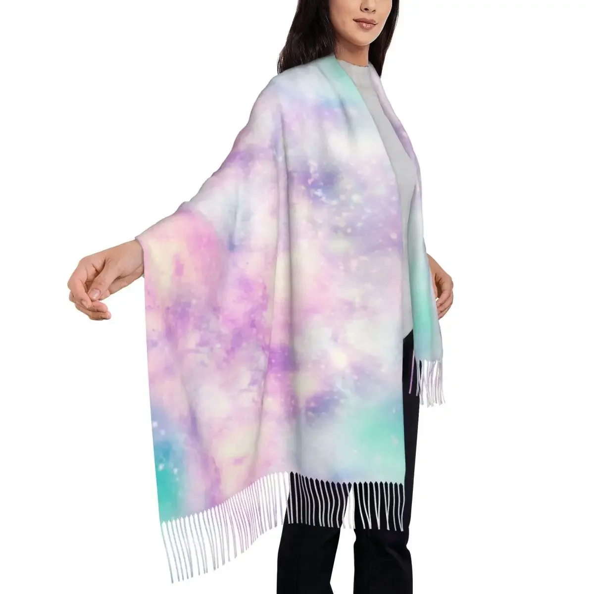 Unicorn Colours Galaxy Universe Print Women's Pashmina Shawl Wraps Fringe Scarf Long Large 