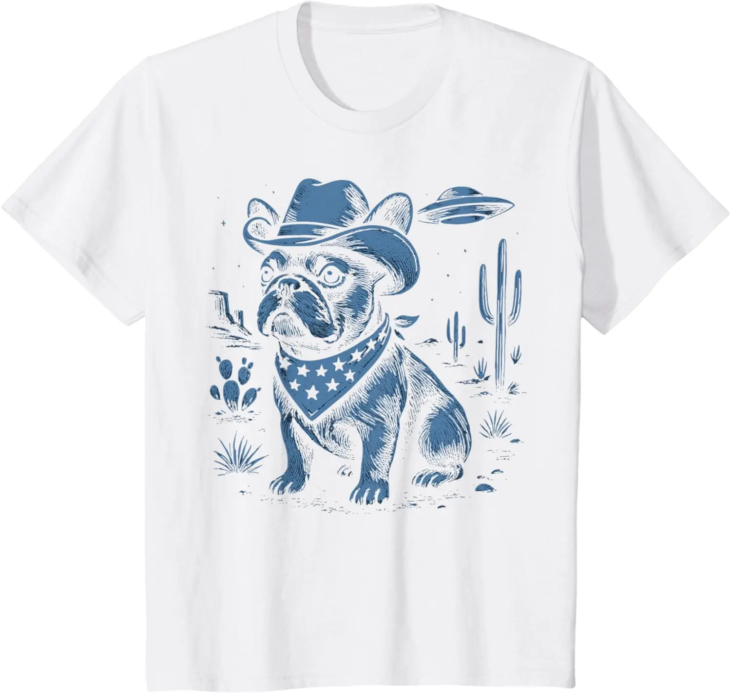 French Bulldog Cowboy UFO T-Shirt Custom Printed Graphic T Shirts Unisex Summer Streetwear Tops Camiseta Hombre