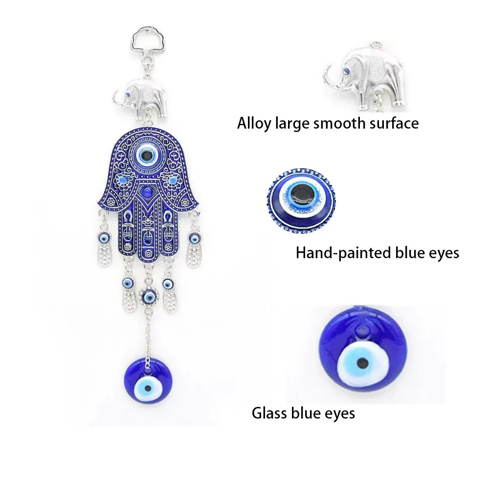 Alloy Fatima Hand Eye Lucky Charm Evil Eye Home Decor Wall Pendant Lucky Amulets Wind Chimes for Balcony Entrance Outdoor Garden