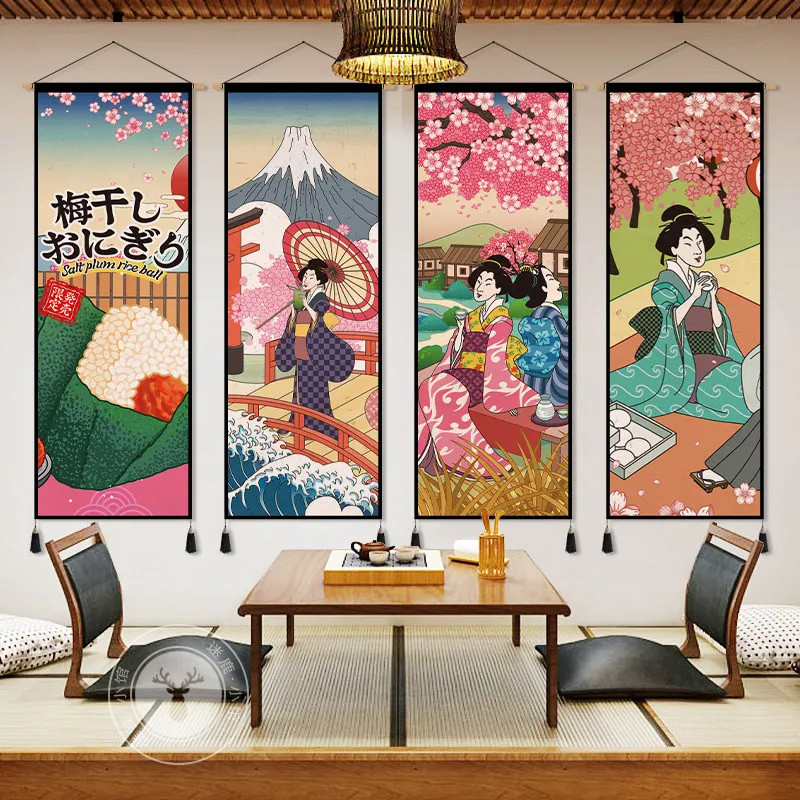 Japanese‑Cuisine Themed Fabric Wall Tapestry, Restaurant Wall Hanging Cloth Decor for Sushi Bar Winery Homestay Background Mural