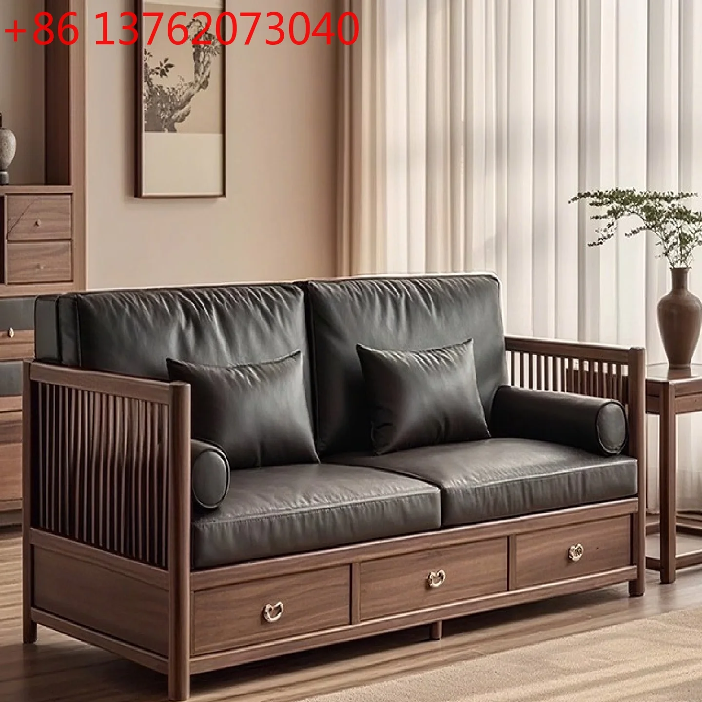 

Новый китайский диван из цельного дерева черного ореха B & B, домашний дизайнер прямого ряда для отеля