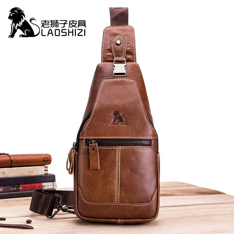 Men\'s Chest Bag Genuine Leather Cross Bag Handbag Messenger One-shoulder Backpack Mini Breast Pocket Pouch Business Travel Gift