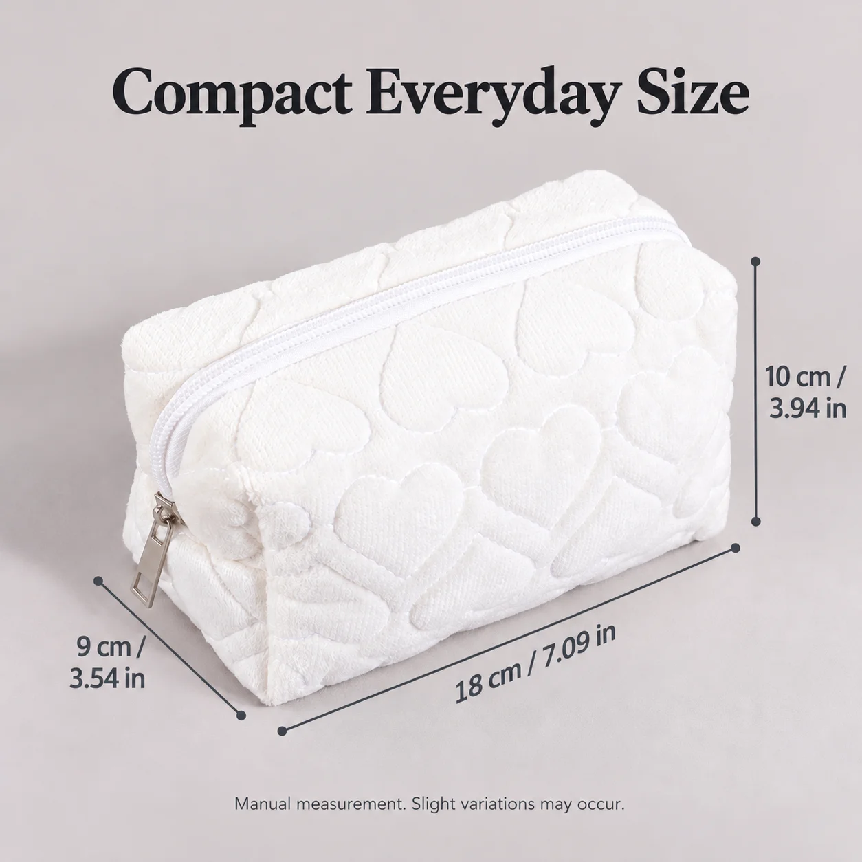 Soft Plush Heart Embroidered Makeup Bag, Zip Closure Portable Cosmetic Organizer For Lipstick Brushes Toiletries Travel Gift