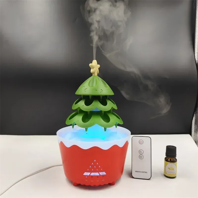 # L250ml Lucky Christmas Tree Cute Air Humidifier Drop Raining Sleep Home Ultrasonic Colorful Atmosphere Lighting Aroma Diffuser