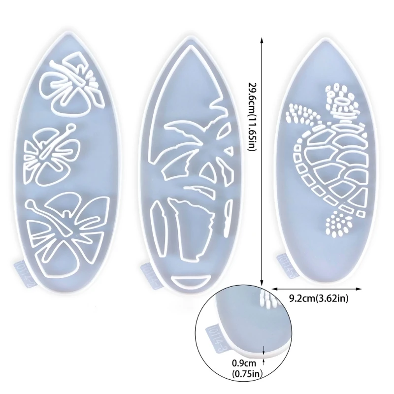 Set of 3 Easy to Use Silicone Mould Epoxy Resin Mold Wall Decorations Mould Hollow Surfboard Shaped Accessories Molds Dropship