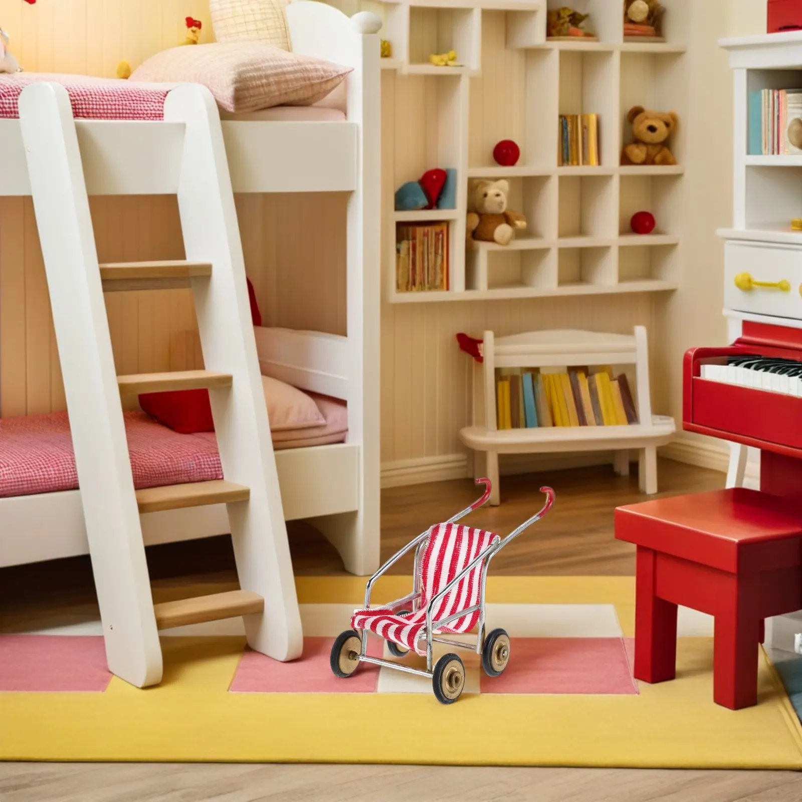 

Миниатюрная коляска-трансформер для кукол, высокореалистичная пластиковая коляска-каталка, мультяшная детская коляска, мебель для кукольного домика, детская игровая коляска