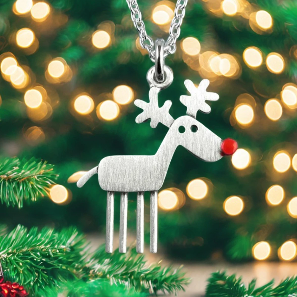 Harong Christmas Elk Rudolph Pendant Necklace for Women Cute Animal Chain Collar Jewelry Gifts