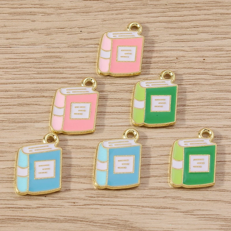 10pcs 10x17mm Cute Enamel Book Charms Pendants for Necklace Earrings Bracelet Handmade Craft DIY Jewelry Making Accessories