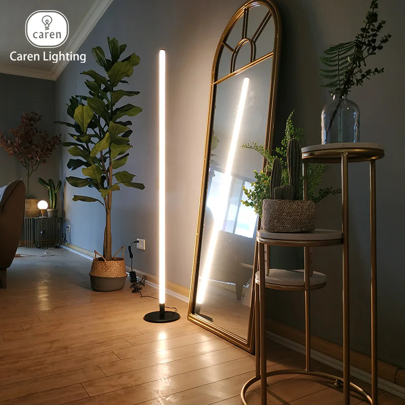 Caren Lighting Modern Vertical LED Floor Lamp Simple Geometric Line Lighting 360 Degree Full Body Luminous Interior Decoration