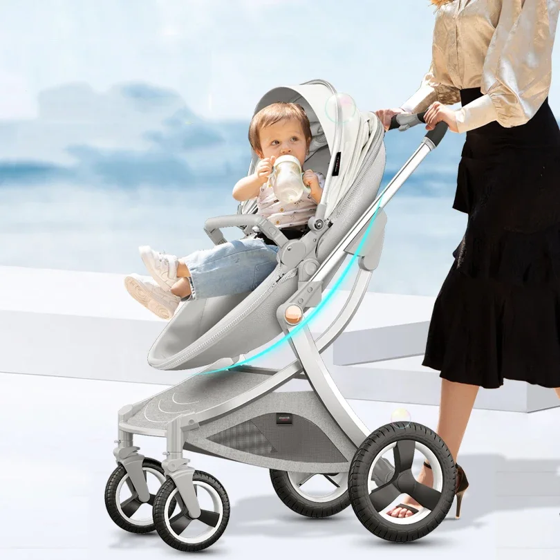 2024 novo carrinho de bebê 3 em 1 com berço e assento de carro casca de ovo couro pu carrinho de luxo de alta qualidade para transporte de recém-nascidos