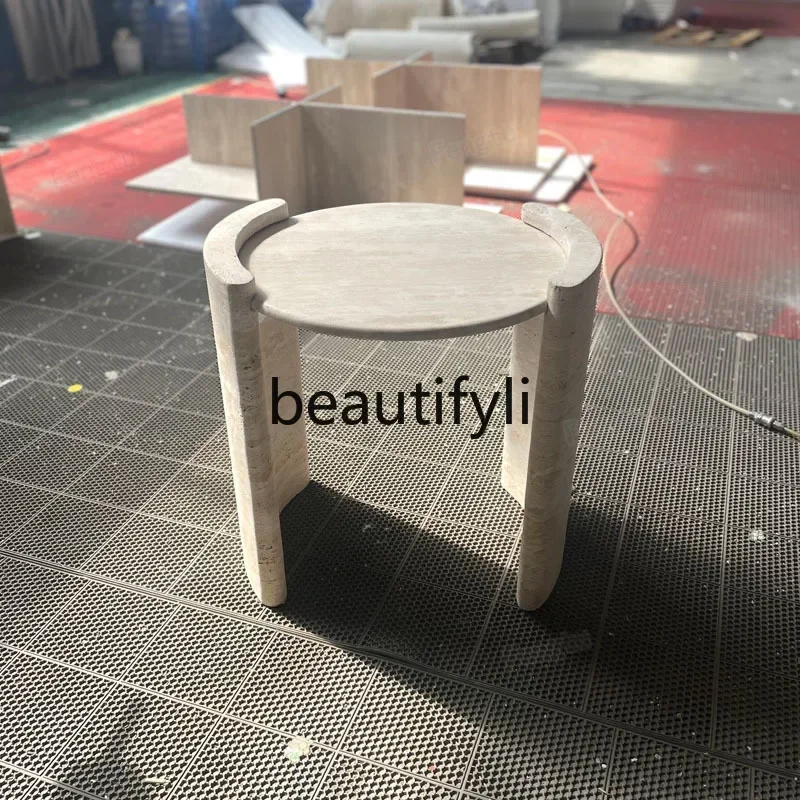 

qqTravertine edge few cream style designer minimalist high-end model room living room sofa imported marble small coffee table