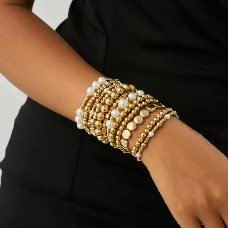 1 مجموعة الأزياء مطرز أساور للنساء جديد خمر الخرز غير النظامية تقليد اللؤلؤ سلسلة مجوهرات هدية #3