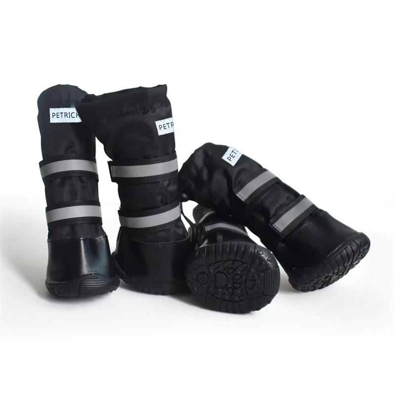 4Pcs Dog Rain Snow Waterproof Dogs Shoes Booties with Reflective Strips Skid-Proof Soles Outdoor Pet Shoes