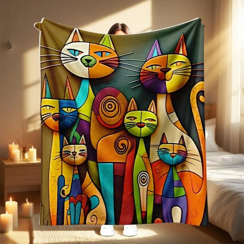 Tiger-spotted cat face pattern Flannel printed blanket suitable for all seasons suitable for living room office sofa and travel
