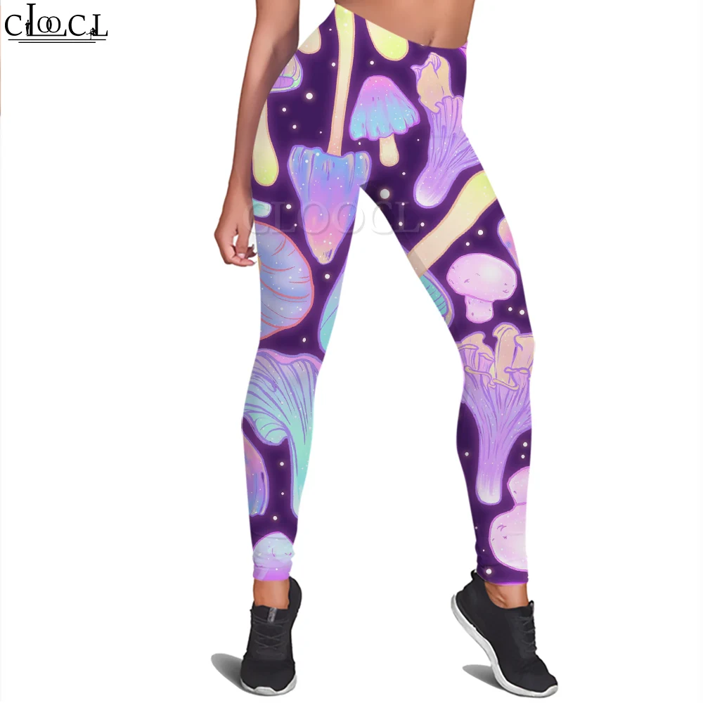 CLOOCL Lila Damen-Leggings, Fantasy-Pilz-Muster, 3D-gedruckte Hose, hohe Taille, Stretch, Fitness-Leggings, Übungsformung