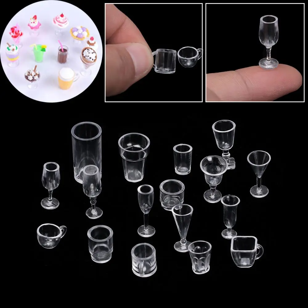 17PCS/Set Transparent Dollhouse Accessories DIY  Mini Cup Miniatures Goblet Simulation Cookware Ice Cream Bowl