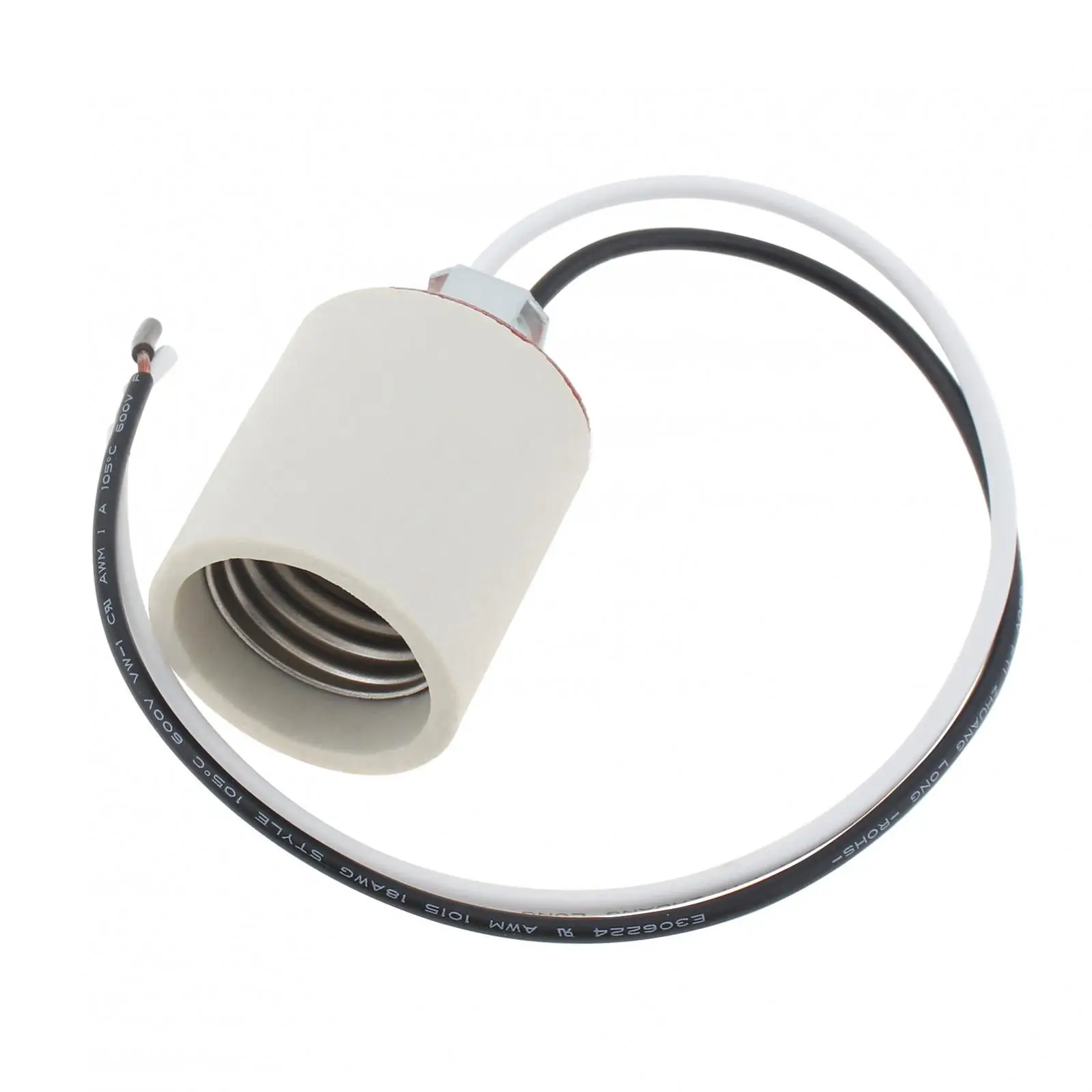 E26 soket lampu keramik Led, dudukan lampu porselen tahan suhu tinggi untuk penggantian bola lampu Led dengan kawat penghubung