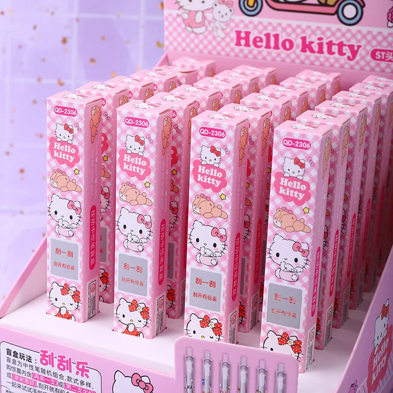 24 Uds Sanrio Hello Kitty chica de dibujos animados lindo gato Scratch Off Ticket creatividad caja ciega bolígrafo de clic bolígrafo Neutral bolígrafo de muestra versátil