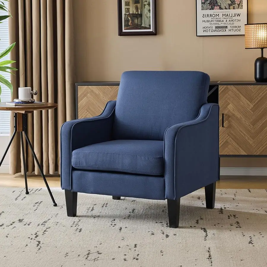 

Navy Blue Accent Chairs for Living Room, Line Comfy Upholstered Chair Mid Century Modern Armchair for Bedroom, Home Office