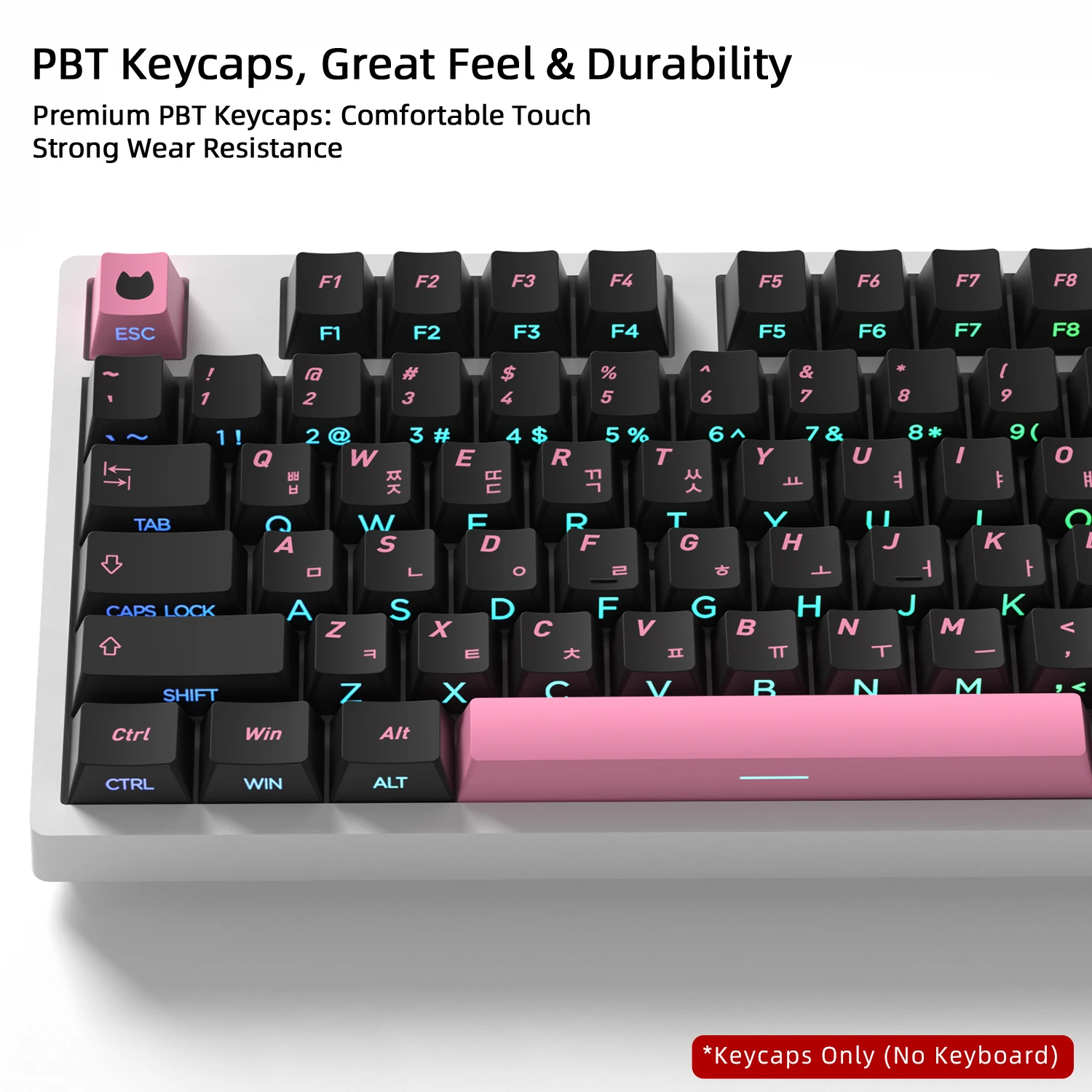 Black Pink Cat Korean Keycaps Side Printed Translucent Keycap Cherry Profile Gaming Mechanical Keyboard Key Caps 60 70 80 90 100 view 3