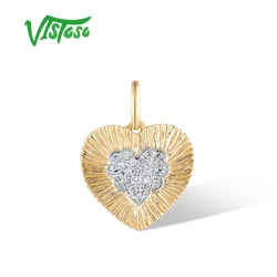 VISTOSO Authentic 14K 585 Yellow Gold Pendant For Women Sparkling Diamond Lovely Heart Anitque Design Wedding GiftsFine Jewelry