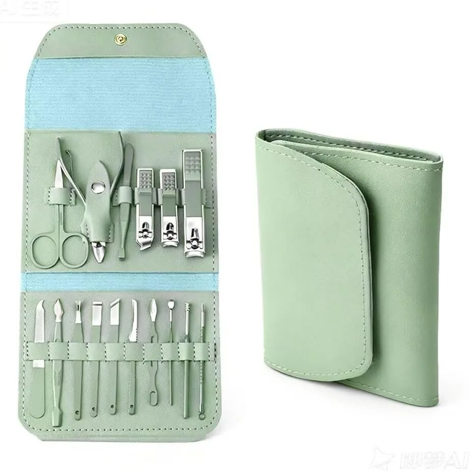 

Premium 16-in-1 Upgraded Mint Manicure Pedicure Grooming Set, Complete Stainless Steel Nail Care Tools Including Nail Clippers and Toenail Scissors, Durable Luxury Leather Travel Case, Portable Nail Kit for Men, Women Home & Travel