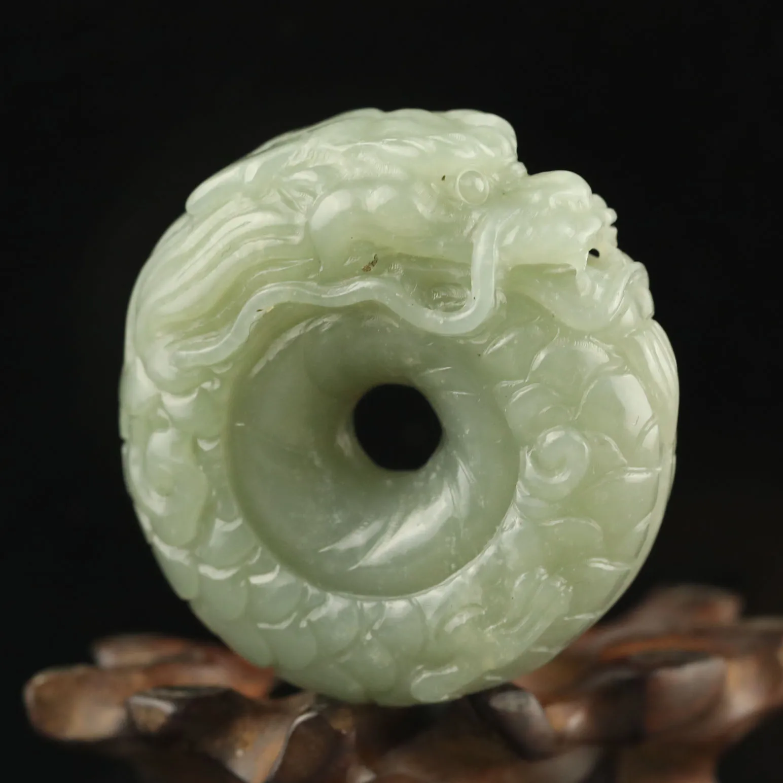 China Natural hetian Jade Hand Carved statue dragon ring pendant q a #56